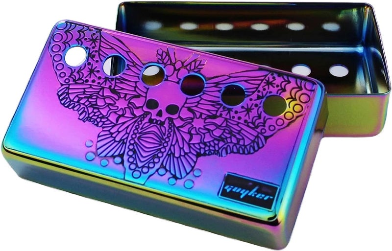 guyker Humbucker Pickup Cover (50mm/52mm Pole Spacing) – Cupronickel Bridge and Neck Pickups Frame Set Replacement Parts for Les Paul LP Style Electric Guitar, Skull Wing Style, Rainbow Chameleon - Image 3